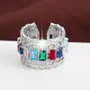 Anillo Abierto de Banda Ancha de Zirconia Colorida de Venta Caliente Transfronteriza Europeo y Americano Moda Anillo de Siete Colores para Mujer Fabricante Joyería al por Mayor