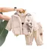 Ropa de Otoño e Invierno para Bebé Niño Traje Forrado de Polar, Nuevo Elegante Chaleco Cálido de Dibujos Animados Juego de Tres Piezas para Bebés y Niñas en Invierno