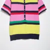 Atacado Fabricante de Roupas Femininas Transfronteiriço 2026 Moda Europeia e Americana Blusa de Tricô Listrada Manga Curta Gola Polo Color-Blocking