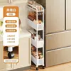 Estantería de almacenamiento de piso estrecha de varias capas para cocina con ruedas para refrigerador, uso doméstico, carrito de almacenamiento para baño para artículos pequeños