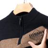 Suéter Rayado para Hombre de Media Cuello Alto con Cremallera Grueso de Alta Calidad Cálido para Primavera y Otoño Suéter de Gama Alta Suéter Básico