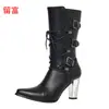 Artículo en stock: Nuevos zapatos de mujer SHEIN 2026 otoño/invierno, botas de cuero de media caña para mujer con tacón grueso bordado