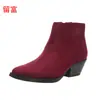 LiuFu 2026 Otoño/Invierno Nuevo Estilo Europeo y Americano En Stock Talla Grande Escote Bajo Tacón Grueso Botas para Mujer WISH Amazon Botas de Cuero