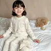 Ropa de casa de algodón puro para niños, ropa de otoño tipo A para niños de talla mediana y grande, conjunto de pantalón y ropa de otoño e invierno con aire acondicionado para niños y niñas.