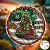 Decoração de Natal Acrílica 2D Plana de 1 Peça Cabana Nevada com Árvore de Enfeite Vermelho - Decoração de Janela Redonda
