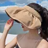 Coreia do Sul Ins Celebridade da Internet Chapéu com Faixa de Cabelo Dobrável Chapéu de Sol de Uso Duplo Chapéu Concha Moda Feminina Primavera e Verão Chapéu de Sol com Topo Aberto Estilo Coreano