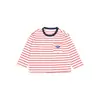 Camiseta infantil de manga comprida coleção outono 2026 estilo montanha cor de bloco listrada base para meninos top infantil 100% algodão amigo da pele