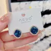 Pendientes de Cristal Azul de Alta Gama para Mujer, Estilo Coreano Modernos Elegantes, Pendientes Versátiles de Aguja de Plata, Pendientes de Moda Nuevos 2024