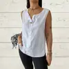 Amazon 2025 Verão Novo Europeu e Americano Transfronteiriço Camisa Regata Solta para Mulheres Gola V Algodão e Linho Botão de Fechamento Top para Mulheres