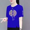 Comercio Exterior Transfronterizo Moda Mamá Estilo Chino Camiseta de Manga Corta para Mujer de Mediana Edad, Top de Cuello Redondo Moderno Casual Adelgazante y Rejuvenecedor Nuevo Estilo Chino