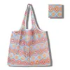 Nova grande bolsa de compras dobrável, bolsa quadrada de pano com flores, bolsa de compras portátil, bolsa tote dobrável