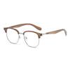 Armazón de Gafas Forma de Ceja Marrón Té Estilo Coreano, Ultra-Ligero Metal Tr90 Grano de Madera, Versátil Casual de Negocios, Bloqueo de Luz Azul, Se Puede Montar con Lentes Graduados