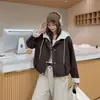Chaqueta con capucha de moda estilo coreano de dos piezas falsas para mujer, nuevo modelo otoño e invierno 2026, corte holgado, adelgazante, casual, versátil, chaqueta de béisbol, moderna