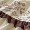 Bordado de encaje plisado estilo princesa, todo algodón, juego de ropa de cama cálido para camas individuales o dobles, tejido de algodón puro cepillado, juego de tres o cuatro piezas, Holiday Champs-Elysees