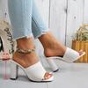 Sandalias de Verano 2026 de Punto Grueso con Tacón Alto para Mujer, de Talla Grande, Tejidas, Moda Transfronteriza Europea y Americana para Mujer