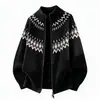 Suéter de punto jacquard Fair Isle para hombre y parejas, chaqueta cárdigan con cuello mao, estilo old money, otoño e invierno, venta al por mayor de fábrica transfronteriza