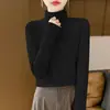Camiseta Básica de Manga Larga de Punto para Mujer, Color Sólido, Cuello Alto, Forro Polar, Otoño e Invierno, Ajuste Ceñido, Cálida, Amigable con la Piel