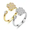 Anillo Giratorio de Cuatro Hojas Anti-Ansiedad de Moda Europea y Americana Transfronterizo para Mujer, Joyería Versátil de Circonita Ajustable