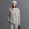 2025 Novo Outono e Inverno Feminino Cashmere Solto Polo Pequeno Decote V Tricô Torcido Manga Longa Base Tricot