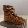 2026 Nuevas Botas Cortas Transpirables de Encaje Marrones de Moda Versátiles para Mujer Sandalias Cruzadas con Cordones que Aumentan la Altura Primavera y Verano