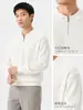 Suéter de malha polo com meio zíper para outono e inverno, com textura canelada vertical, pulôver de manga comprida, blusa masculina