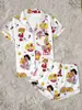 Sitio independiente de Amazon transfronterizo cany caricatura corazón dulce seda de leche estampado doble corto pijama de mujer ropa de casa