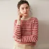 Nuevo Suéter de Cachemira para Mujer Otoño/Invierno, Cuello Redondo, Estilo Fair Isle Vintage, Nuevo Jersey de Punto Jacquard de Cachemira Camiseta Básica