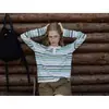[Tejido transpirable] Top de punto casual a rayas de bloques de color con cuello polo de manga larga para mujer para principios de otoño