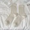 26 Calcetines Finos de Algodón para Mujer de Primavera y Verano, Calcetines Transpirables de Malla Hueca hasta la Pantorrilla con Bordes Fruncidos, Calcetines de Encaje de Color Sólido Estilo Japonés para Mujer