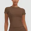Nuevo producto transfronterizo: Ropa de yoga fina de color liso con cuello redondo, camiseta de entrenamiento ajustada, top deportivo de manga corta, ropa para correr y fitness