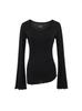 Nuevos Tops de Mujer Primavera y Verano 2025 que Resaltan la Figura, Cuello Cuadrado Elástico, Mangas de Campana, Pliegues Laterales, Camiseta con Abertura, Casual