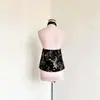 2026 Transfronterizo Primavera y Verano Nuevo Estilo Nuevo Estilo Chino Chaleco de Brocado con Cuello Halter y Cuello de Gota de Agua, Diseño Hueco con Botones en la Espalda Descubierta, Ceñido a la Cintura, Sexy