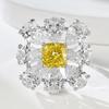 Longlong Ouro Europeu Americano prata S925 prata importado diamante de alto carbono 6*6 diamante amarelo anel grupo de anéis de diamante cluster de flores incrustado anel de casamento