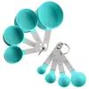 Conjunto de xícaras e colheres medidoras de plástico conjunto de 8 peças cabo de aço inoxidável xícara medidora de cozimento com escala ferramenta medidora de cozimento
