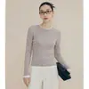 Camiseta de Manga Larga Casual Estilo Coreano 2026 Color Bloqueado Primavera Falsa de Dos Piezas para Mujer, Top Capa Ajustado, Camiseta Base de Punto