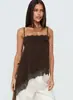 G26T465 Camisola de Verano Estilo Maillard con Ribete de Encaje y Dobladillo Irregular, Top Versátil para Fiestas y el Trabajo
