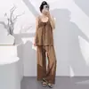 Pijama Sexy de Algodão e Seda Novo para Primavera e Outono para Mulheres, Estilo Fino de Verão, Estilo Puro Desejo, Sensação de Alto Padrão, Conjunto de Camisola e Calça Longa para Dormir