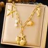 Moderna Serie Oceánica Transfronteriza Colgante Multielemento Chapado en Oro Cadena de Cruz Estrella de Mar Concha Caracola Accesorio Collar
