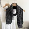 Bufanda de Seda Larga Fina de Doble Capa Floral Atmosférica para Mujer Versátil Estilo Otoño Elegante Bufanda para Cuello Diadema Fina Bufanda de Estilo Artístico