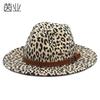 Sombrero de copa de moda europeo y americano con estampado de leopardo Sombrero de jazz Otoño e Invierno sombrero de fieltro de lana de venta caliente transfronteriza sombrero de copa de jazz de ala plana