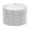 Pulsera Amplia Gruesa de Lujo con Incrustaciones de Pedrería de 12 Filas Exagerada Europea y Americana Pulsera Elástica de Pedrería Brillante y Resplandeciente Tendencia de Personalidad