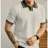 2026 Novo Estilo de Verão Respirável Camisa Polo Tricotada Masculina Casual Versátil Estilo Hong Kong Camiseta Masculina de Manga Curta