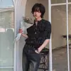 Camisa de Manga Curta Tendência Marca Estilo Coreano Verão Masculina Solta Casual Cardigã Listrado Gola Redonda Estilo Coreano para o Dia a Dia