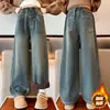 Jeans Forrados de Polar para Niñas Invierno 2026 Nuevos Pantalones Rectos de Polar Gruesos de una Pieza Ropa para Mujer Pantalones de Invierno