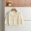 Jaqueta de Bebê Estilo Primavera/Verão Doce Camisa com Ar Condicionado Proteção Solar Camisa com Ar Condicionado Manga Longa Tricô Vazado Gola Cardigã Top
