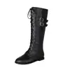 Botas de estilo occidental con hebilla de cinturón, punta redonda, cordones frontales, botas de montar de caña alta, botas largas de tacón plano, botas para hombre y mujer, transfronterizo AliExpress