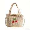 Bolso de Paja para Niños 2026 Verano Nuevo Hecho a Mano Crochet Bolso de Playa Lindo Pequeño Cereza Bebé Portátil Billetera para Monedas