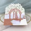 Tarjeta de felicitación tridimensional de rosa con corte láser transfronterizo para boda Invitación de boda Polvo brillante Plata Invitación de compromiso