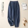 Tiro Real de Pantalones Casuales Holgados de Talla Grande de Algodón y Lino Retro para el Verano, Pantalones de Meditación Tai Chi, Pantalones Cortos de Lino para Mujer