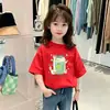 2026 Elegante Nuevo Patrón de Dibujos Animados de Niña Camiseta de Verano de Algodón Puro de Manga Corta para Niños Mayores